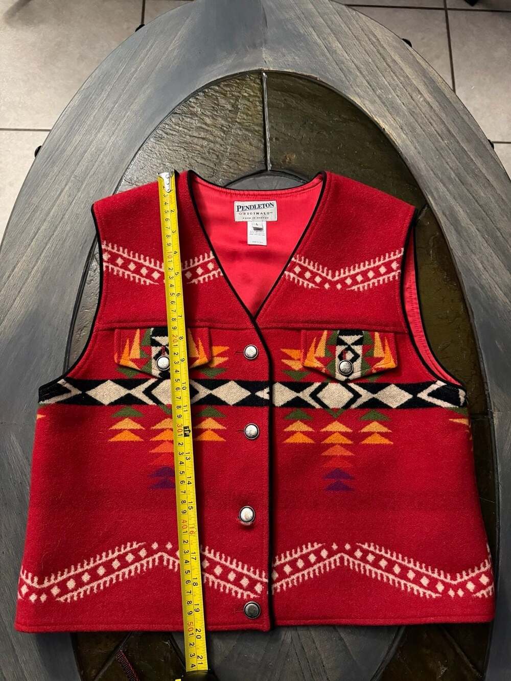Pendleton Originals Red Virgin Wool Southwestern Vest Size L Made in USA